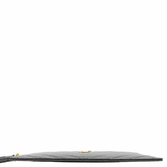 Yves Saint Laurent  Monogram Grain De Poudre Chevron Leather Zip Pouch Black - Picture 9 of 14